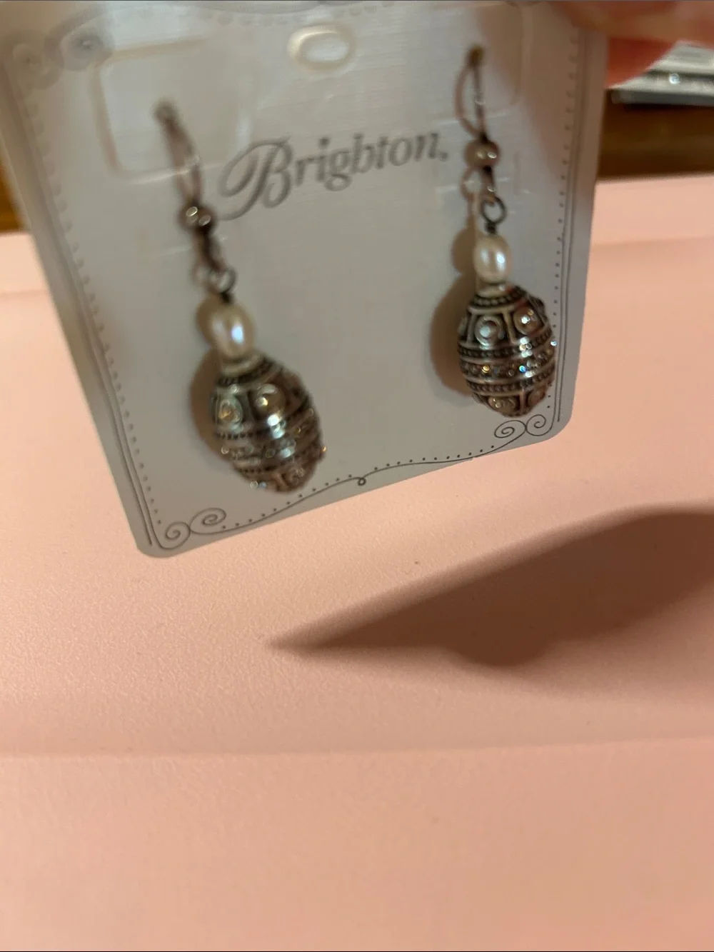 Brighton Silver-Tone Filigree Egg Drop Earrings with Pearl 0129 - Picture 4 of 8